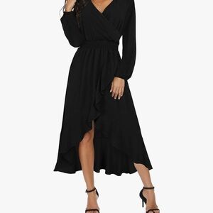 Chic Black Midi Wrap Dress